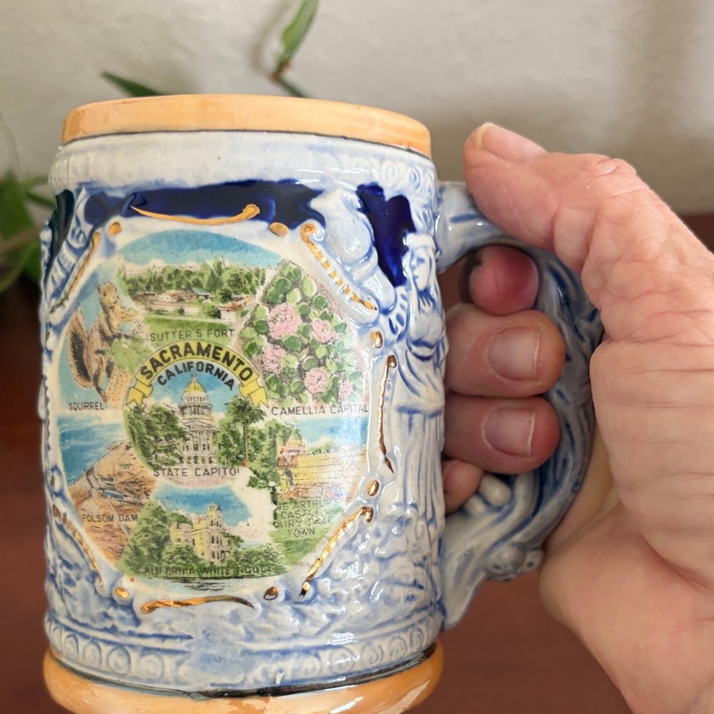 Vintage Sacramento Ceramic Decorative Stein - Blue and Cream Home Art - Picture 2 of 4